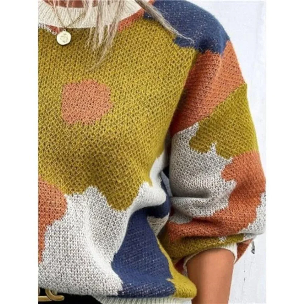 Floral Pattern Round Neck Sweater - Picture 10 of 16